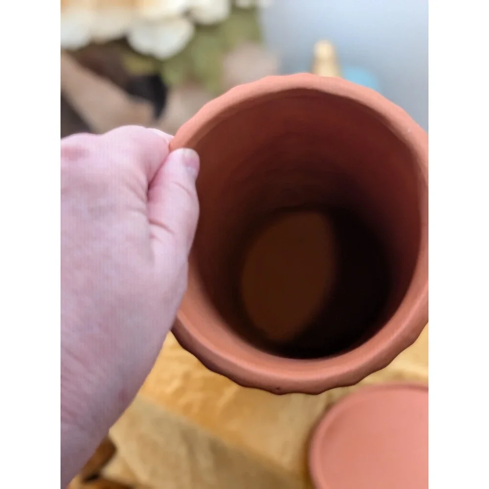 Cottagecore Terracotta Wine Cooler • Rustic Tuscan Clay Wine Crock Chiller with